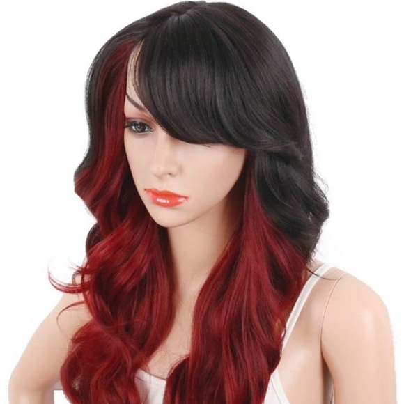 - Asia 24” RED OMBRÉ  BANG SIDE PART CURLY Wig - Picture 4 of 7
